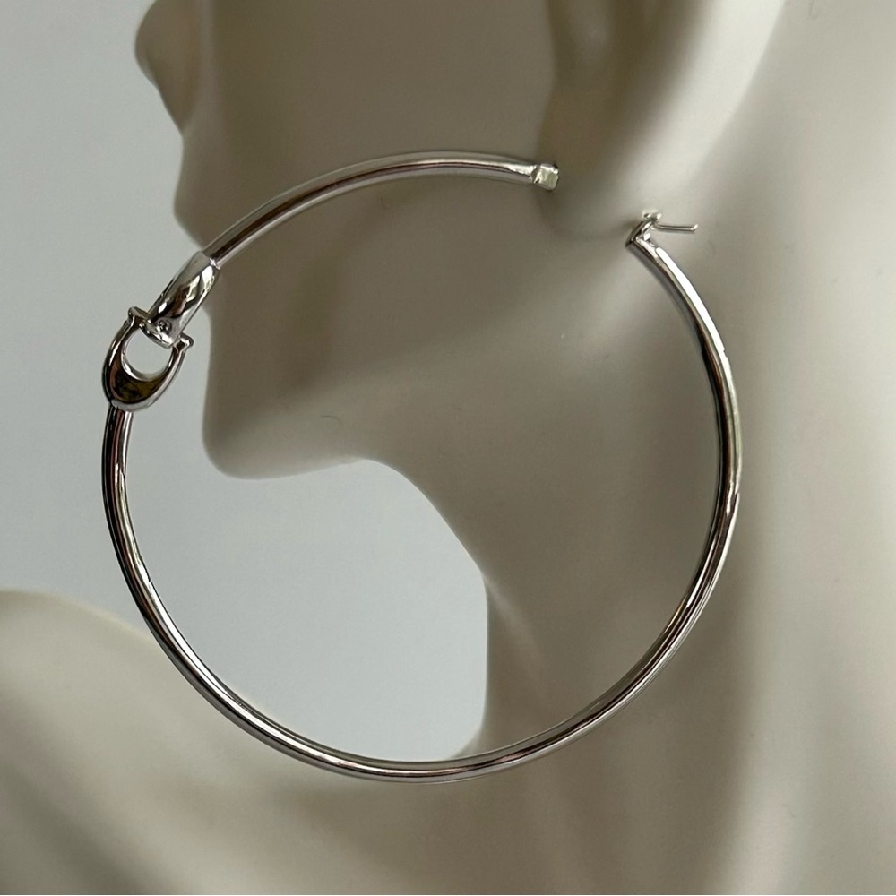 COACH Interlocking Signature C Large Hoop Earrings, Silver NWOT - Picture 3 of 7